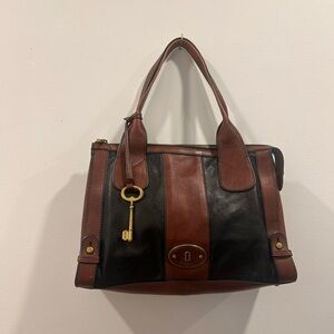 Vintage Fossil Purse, Brown and Black Leather Handbag